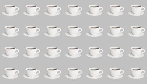Seamless 3D coffee cups pattern at grey pastel background Stock Illustration
