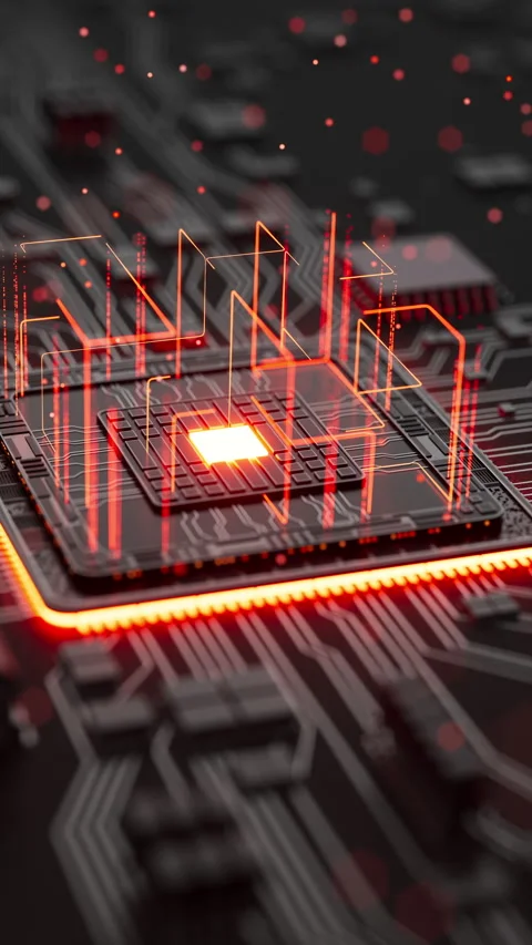 Seamless 3D CPU loop with glowing circuitry and particles. Stock Footage 348018027