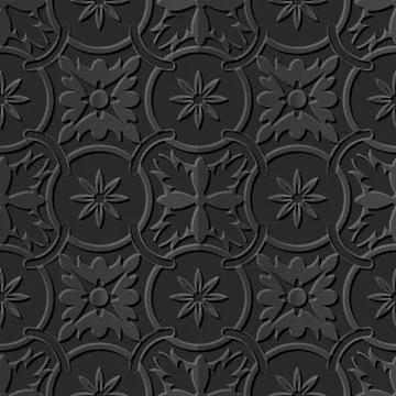 Seamless 3D elegant dark paper art Round Chain Flower Stock Illustration