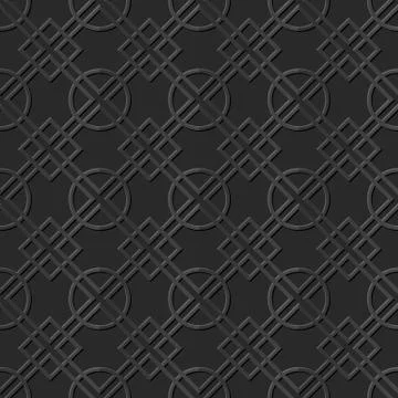 Seamless 3D elegant dark paper art Round Square Check Line Stock Illustration