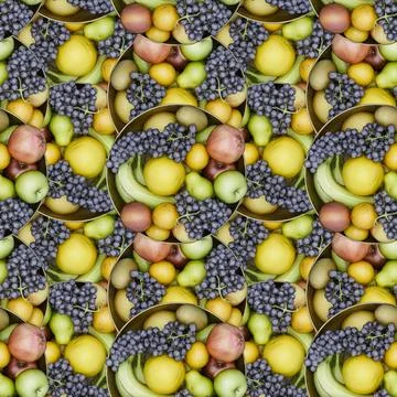 Seamless 3D Fruit Basket Pattern Tileable Background Wallpaper Colorful Desig Stock Illustration