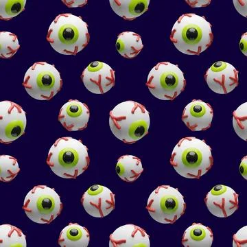 A seamless 3D Halloween pattern floating eyeballs Stock Illustration