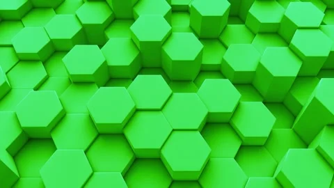 Seamless 3D Hexagon Surface Loop, Vibrating Green Columns in Futuristic Style Stock Footage 310209249