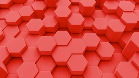 Seamless 3D Hexagon Surface Loop, Vibrating Red Columns in Futuristic Style Stock Footage 310209262