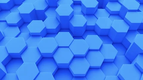Seamless 3D Hexagon Surface Loop, Vibrating Blue Columns in Futuristic Style Stock Footage 310209267