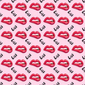 Seamless 3d lips pattern with inscription. Vector illustration for paper pa.. 库存插图