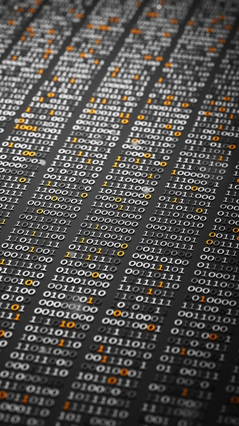 Seamless 3D loop of binary code with glowing orange highlights. Stock Footage 341888155