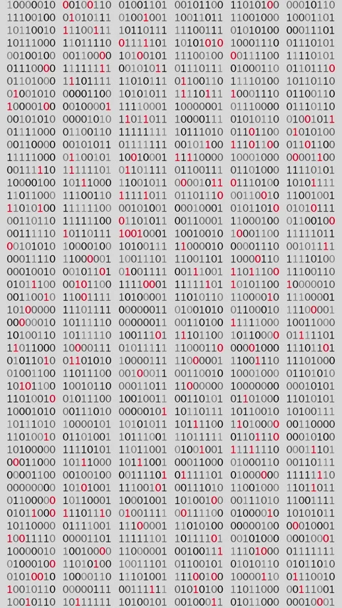 Seamless 3D loop of binary code with red highlights on white. 動画素材 344167351