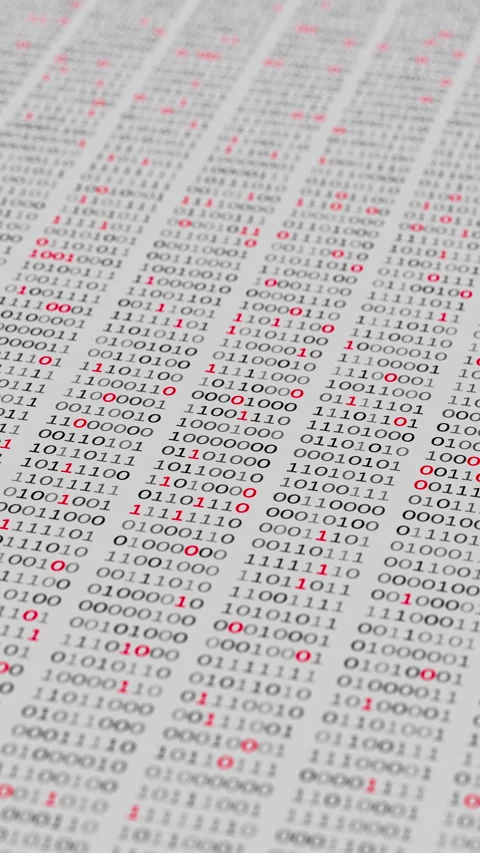 Seamless 3D loop of binary code with glowing red highlights. Stock Footage 348018717