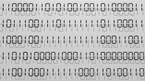 Seamless 3D loop of black binary digits in rows on a white grid. Stock Footage 341887118