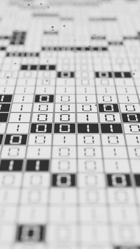 Seamless 3D loop of black binary code on a white digital grid. Stock Footage 341887248