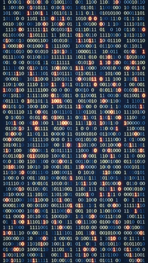 Seamless 3D loop of blue binary code with orange highlights. 動画素材 344166617