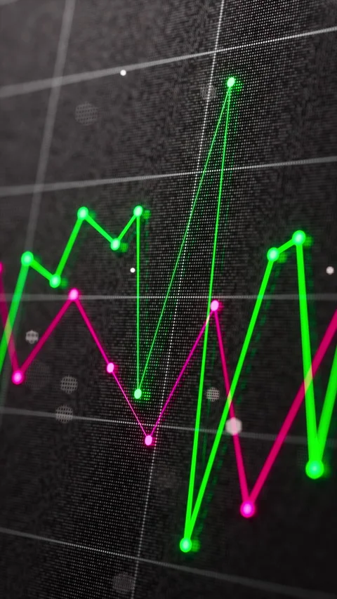 Seamless 3D loop of bright market graphs on a dark digital grid. Stock Footage 322911612