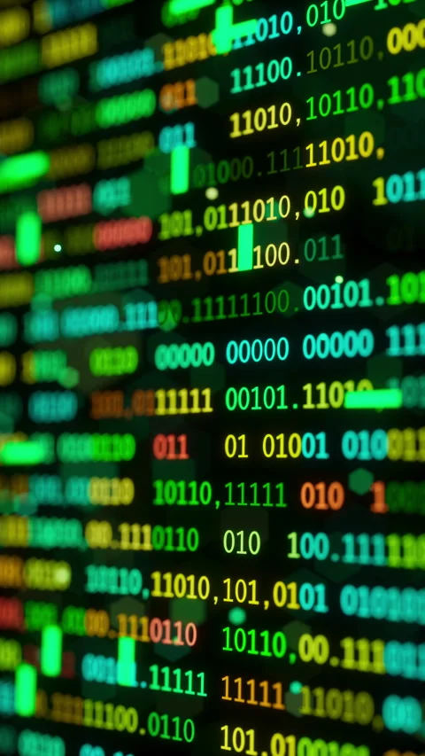 Seamless 3D loop of colorful binary code and digital data Stock Footage 338987596
