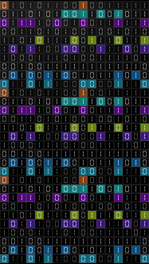 Seamless 3D loop of colorful binary digits on a black digital grid. Stock Footage 341887439