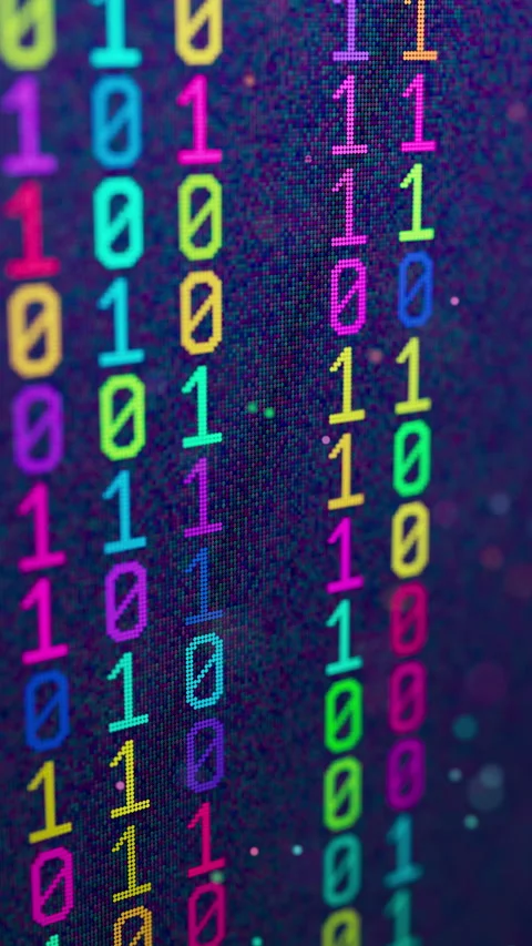 Seamless 3D loop of colorful glowing binary digits. Stock Footage 341887838