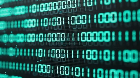 Seamless 3D loop of glowing binary digits on a futuristic digital grid. Stock Footage 341886986