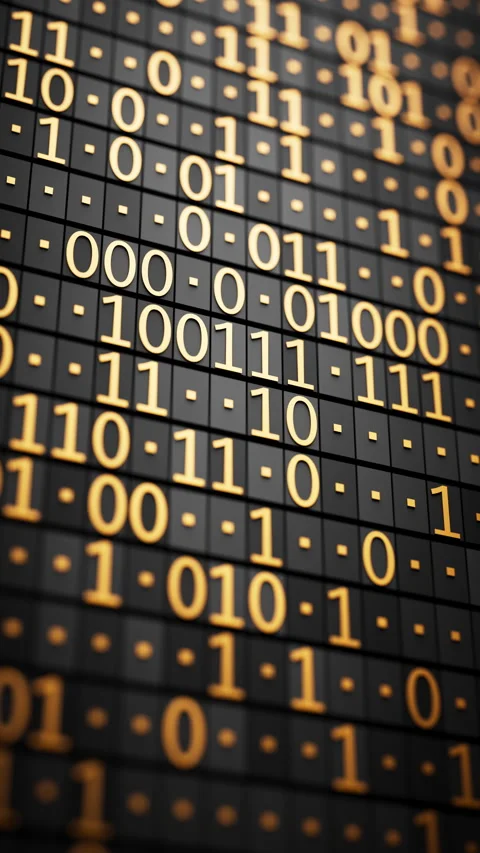 Seamless 3D loop of glowing binary code on a dark digital grid. Stock Footage 341888528