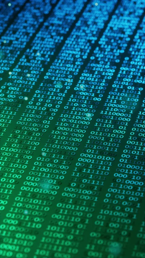 Seamless 3D loop of glowing blue and green binary code. Stock Footage 341888312