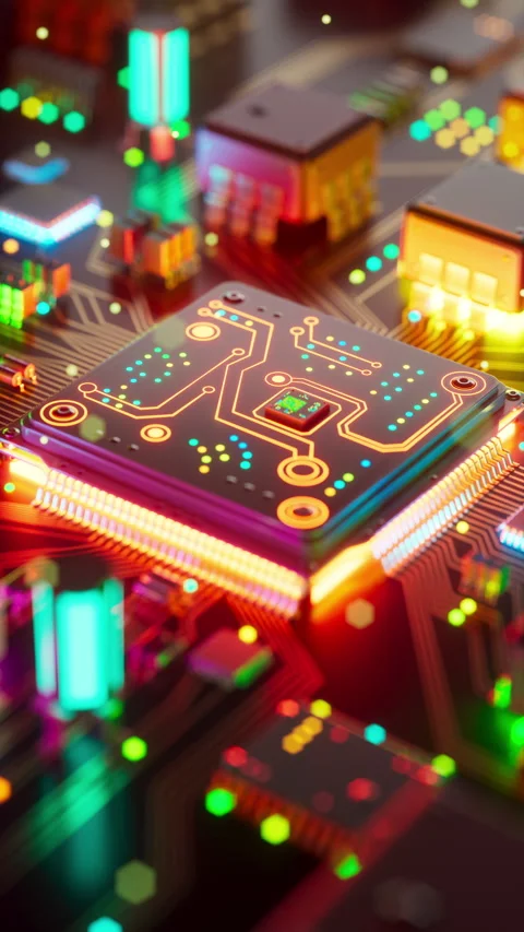 Seamless 3D loop of a glowing futuristic AI chip Stock Footage 338940781
