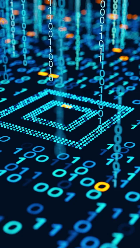 Seamless 3D loop of a glowing microchip and binary code Stock Footage 338988250