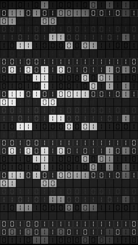 Seamless 3D loop of monochrome binary digits on a dark grid. Stock Footage 344163373