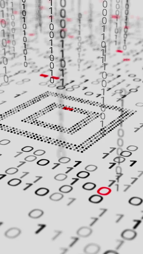 Seamless 3D loop of a monochrome chip with binary code Stock Footage 341885510