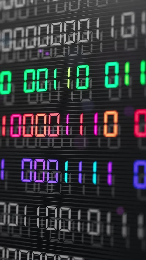 Seamless 3D loop with neon binary code in a black virtual interface. 動画素材 344162515
