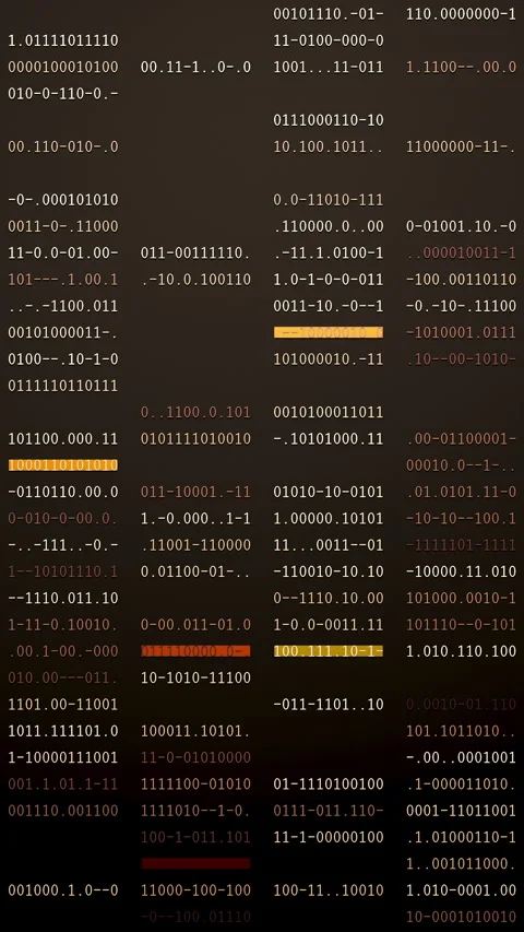Seamless 3D loop of orange binary code on a dark digital background 動画素材 344171081