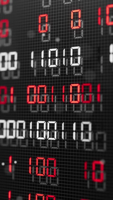 Seamless 3D loop with red and white binary code in a dark interface. Stock Footage 348018353