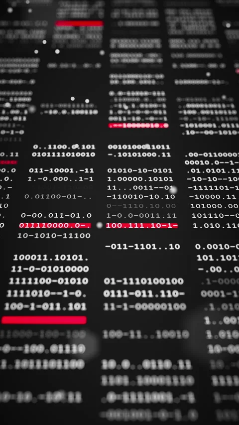 Seamless 3D loop of red binary code on a dark digital grid 動画素材 344170449