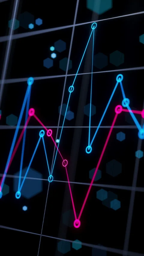 Seamless 3D loop of vibrant blue and magenta market graph lines. Video stock 322017371