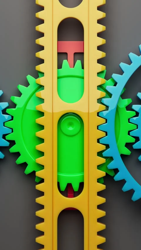 Seamless 3D loop of vibrant gears and racks. Stock Footage 322018338