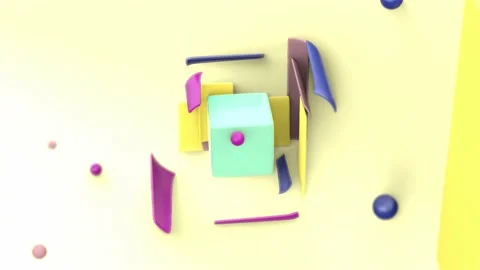 Seamless 3D Looping animation of abstract floating Cubes and colorful pieces  Stock Footage 148252415