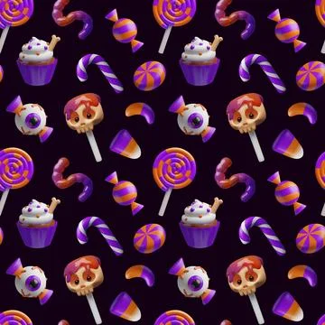 Seamless 3D pattern of cute Halloween candy Stock Illustration