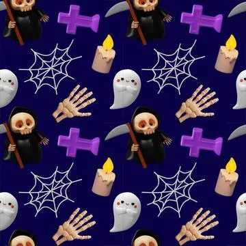 A seamless 3D pattern grim reapers Stock Illustration