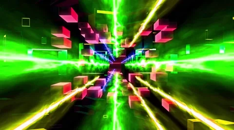 Seamless 3d sci-fi fantasy dimensional tunnel with laser beam polygon block Stock Footage 68803085