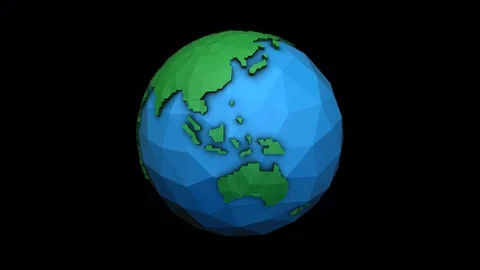 Seamless 4K animation of low poly rotating earth globe with black background. Vidéo 77887054