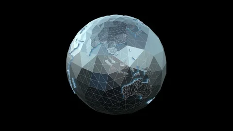 Seamless 4K animation of low poly rotating metal earth globe with black Stock-Footage 105845800