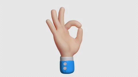 Seamless 4K loop of ok sign hand gesture in blue sleeve. 3D animation Stock Footage 301875636