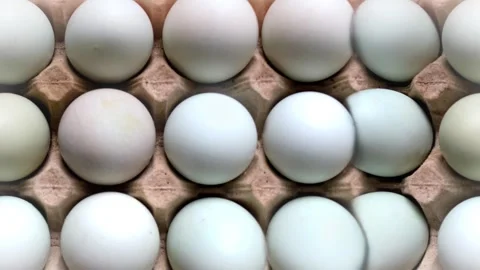 Seamless 4K looping vertical movement over neatly arranged fresh eggs creating a Stock Footage 344123387