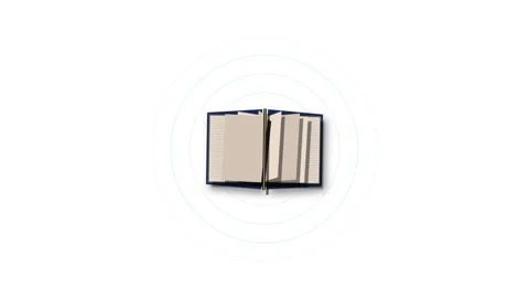 A seamless 4K motion graphics animation of an open vintage book where the i.. Video stock 345640669
