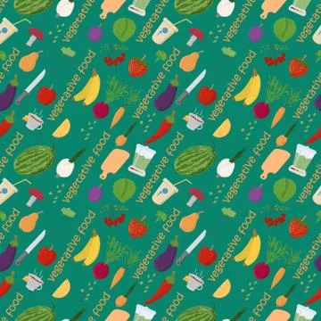 Seamless 5 pattern illustration of flat style vegetables and fruits berries f Stock Illustration
