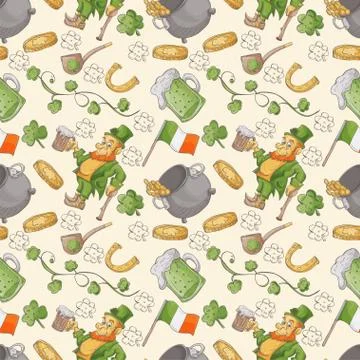Seamless 6 pattern illustration for design on the Irish theme of St Patricks Stock Illustration