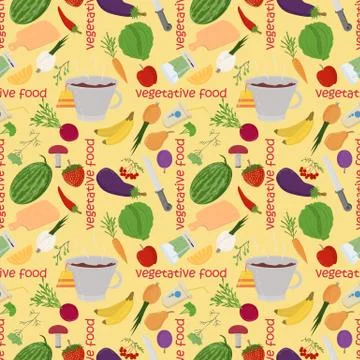 Seamless 6 pattern illustration of flat style vegetables and fruits berries f Stock Illustration