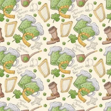 Seamless 8 pattern illustration for design on the Irish theme of St Patricks Stock Illustration