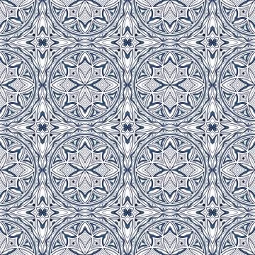 Seamless aboriginal blue round cross outline geometry pattern Illustrazione stock