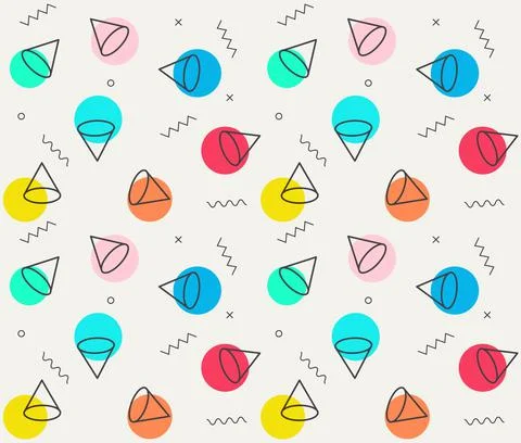 Seamless abstract 80s-90s pattern background.Geometric cone, stripes.Bright Pink Stock Illustration