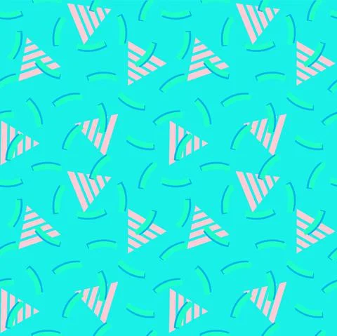 Seamless abstract 90s pattern background.Geometric triangle, stripes. Bright Stock Illustration