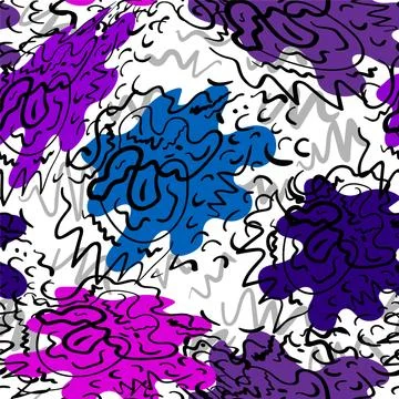 Seamless abstract backdrop with hand drawn colorful shapes and abstract wave lin Stock Illustration